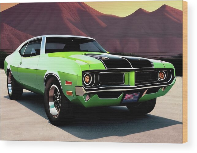 Muscle Cars Wood Print featuring the digital art Muscle car series 017 by Flees Photos