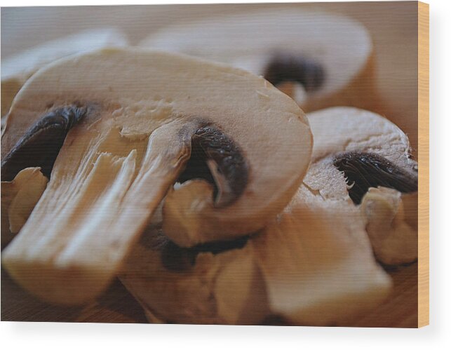 Cremini Wood Print featuring the photograph Mushroom Slices for Stroganoff Macro by Gaby Ethington