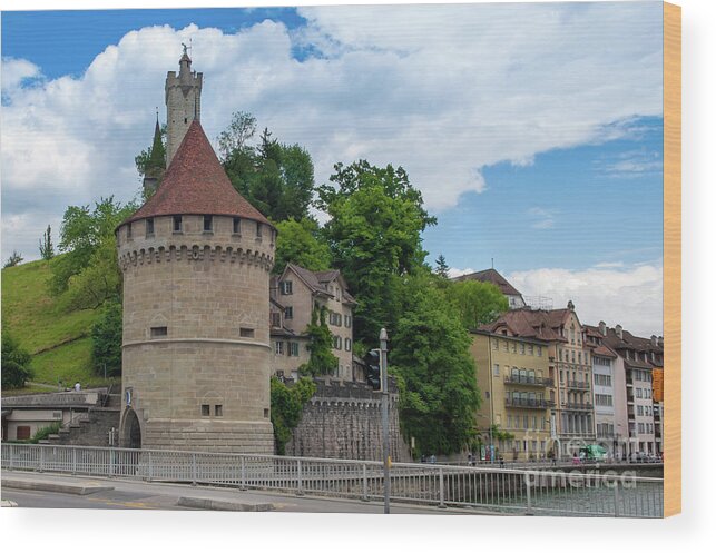 Musegg Wall Wood Print featuring the photograph Musseg Wall Tower in Lucerne Switzerland by Dejan Jovanovic