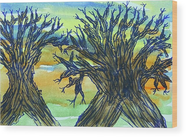 Trees Wood Print featuring the painting Naked Trees #22 by Anjel B Hartwell