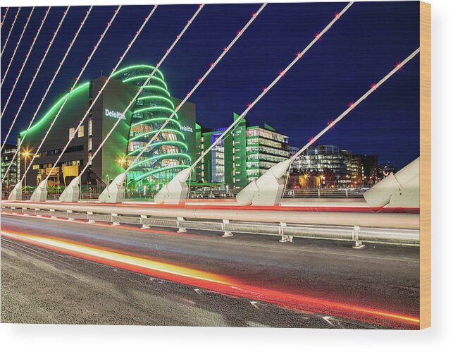 Dublin Wood Print featuring the photograph National Conference Centre by Night - Dublin by Barry O Carroll