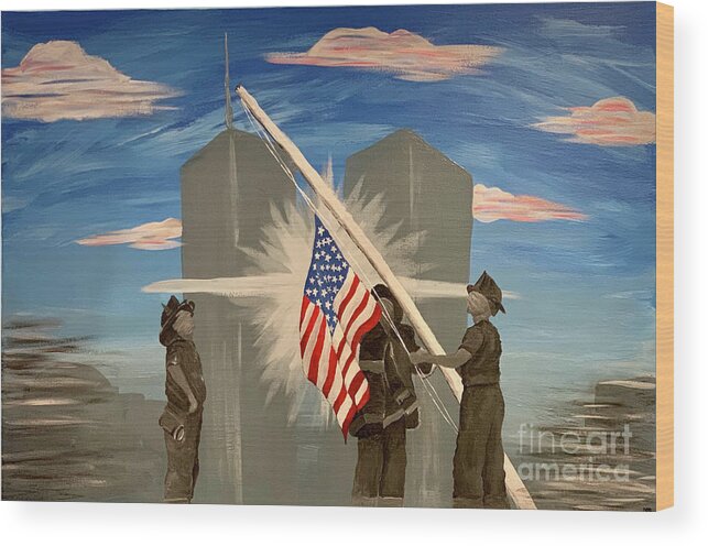 Twin Towers Wood Print featuring the painting Never Forget 9/11 by Deena Withycombe