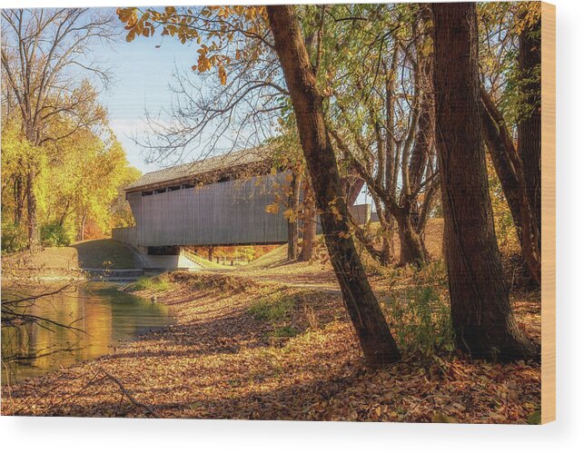 New Brownsville Covered Bridge Wood Print featuring the photograph New Brownsville Covered Bridge - Columbus, IN by Susan Rissi Tregoning