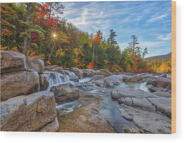 Lower Falls Wood Print featuring the photograph New Hampshire Fall Foliage at Lower Falls by Juergen Roth