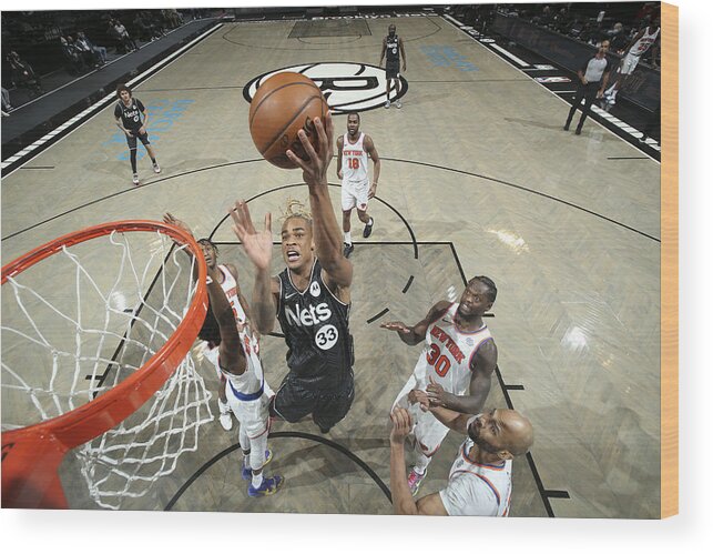 Nba Pro Basketball Wood Print featuring the photograph New York Knicks v Brooklyn Nets by Nathaniel S. Butler