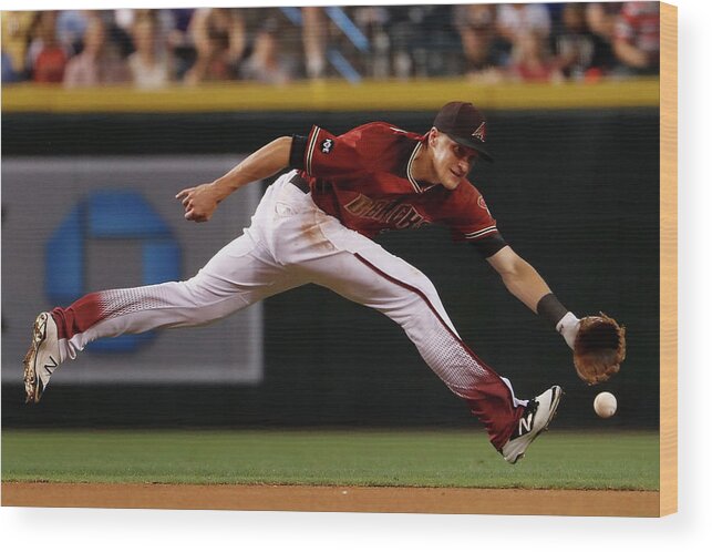 American League Baseball Wood Print featuring the photograph Nick Ahmed by Christian Petersen