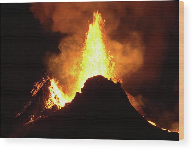Volcano Wood Print featuring the photograph Night fire #2 by Christopher Mathews