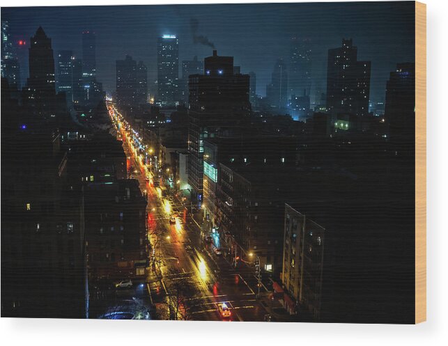 New York Wood Print featuring the photograph Night on 9th Ave#1 by Stefan Knauer