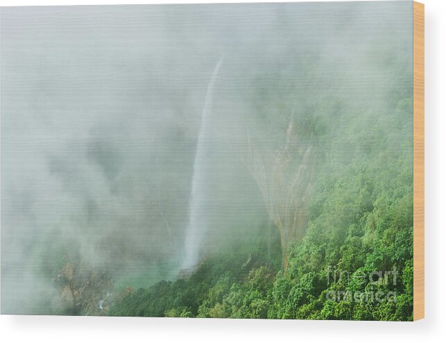 Waterfall Wood Print featuring the photograph NohKaLikai waterfall through the mist by Shantanav Chitnis