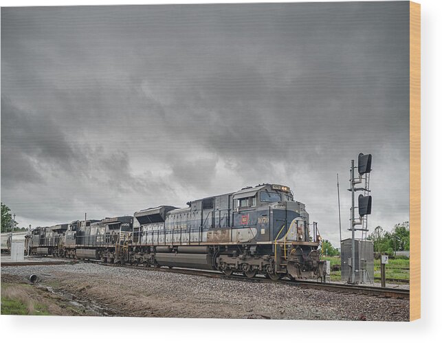 Railroad Wood Print featuring the photograph Norfolk Southern Railway Wabash heritage unit at Mt. Vernon IL by Jim Pearson