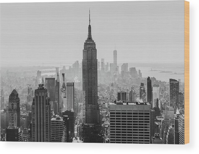 Cityscape Wood Print featuring the photograph NYC view Black and White by Pablo Saccinto