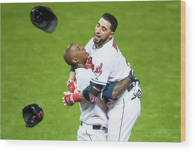 American League Baseball Wood Print featuring the photograph Nyjer Morgan and Mike Aviles by Jason Miller