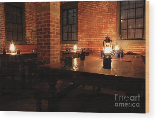 Quartermaster Storehouse Wood Print featuring the photograph Oil Lamps by Suzanne Luft