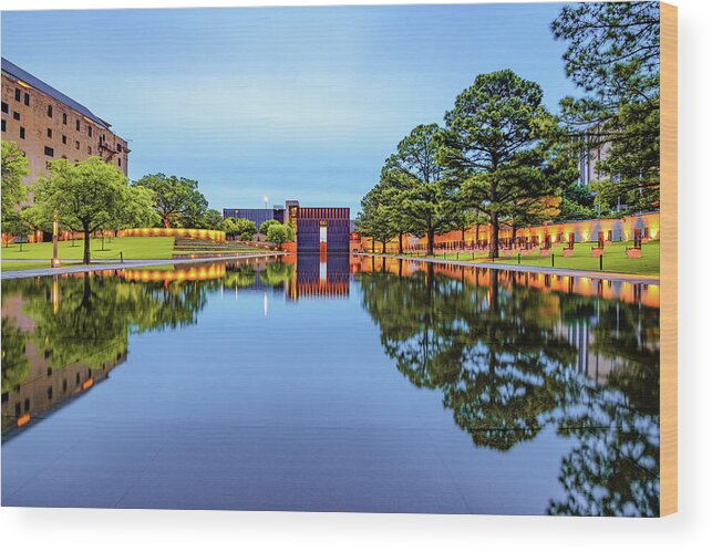 Oklahoma City Wood Print featuring the photograph Oklahoma City National Memorial Reflecting Pool at Dawn by Gregory Ballos