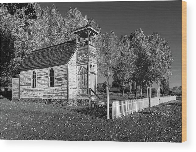 Lassen Wood Print featuring the photograph Old Castantia Church - Monochrome by Mike Lee