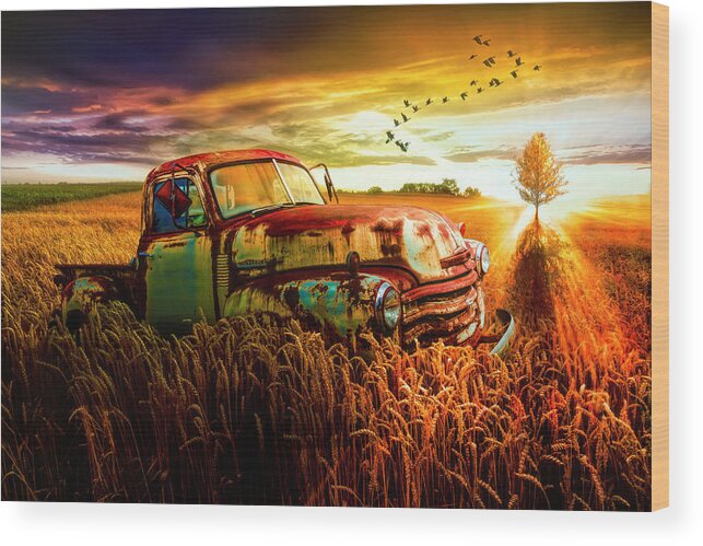 1947 Wood Print featuring the photograph Old Chevy Truck in the Sunset by Debra and Dave Vanderlaan