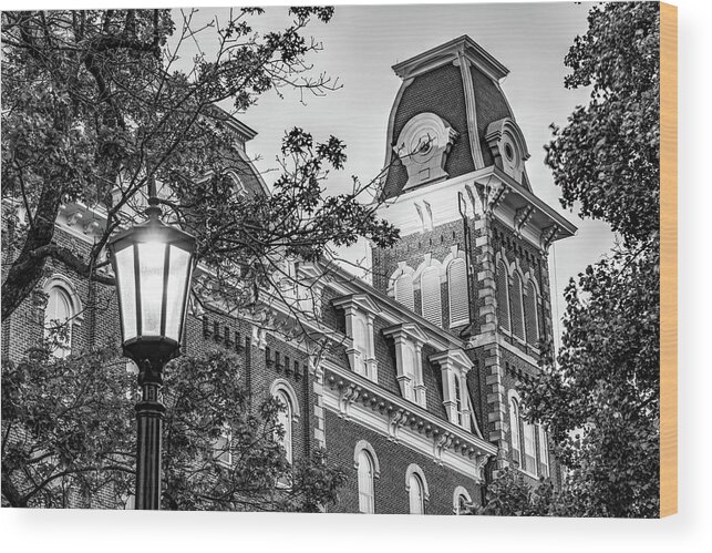 University Wood Print featuring the photograph A Fayetteville Legacy Amidst Nature - Black And White by Gregory Ballos