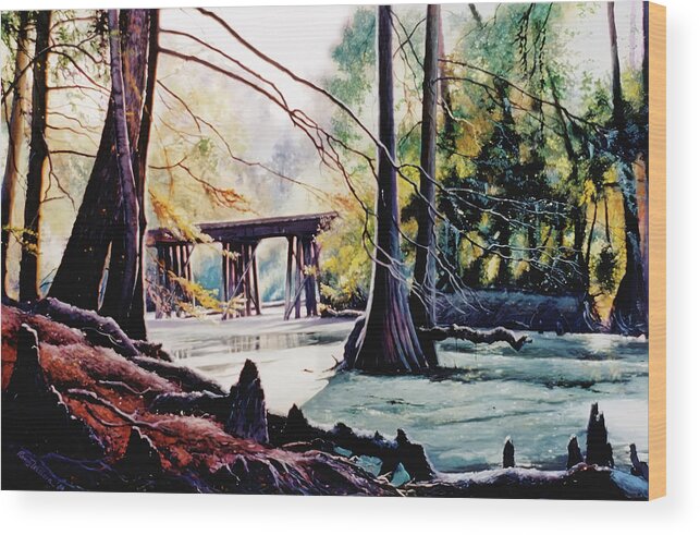 Bridge Wood Print featuring the painting Old Railroad Bridge by Randy Welborn
