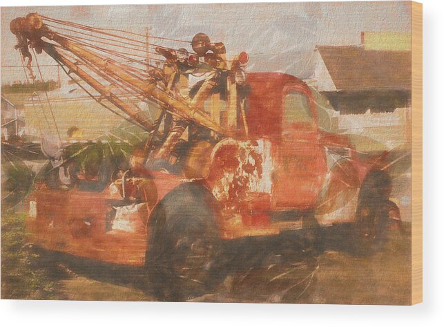 Tow Truck Wood Print featuring the digital art Old Tow Truck by Cathy Anderson