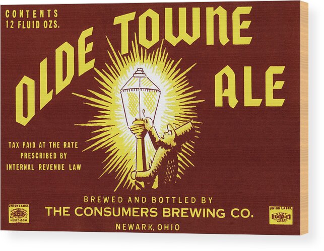Vintage Wood Print featuring the drawing Olde Towne Ale by Vintage Drinks Posters