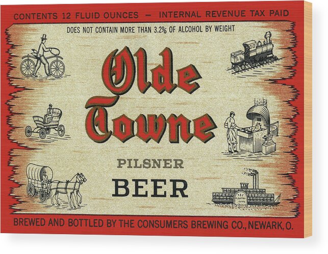 Vintage Wood Print featuring the drawing Olde Towne Pilsner Beer by Vintage Drinks Posters
