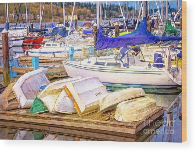 Olympia Wood Print featuring the digital art Olympia Marina Boats by Jean OKeeffe Macro Abundance Art