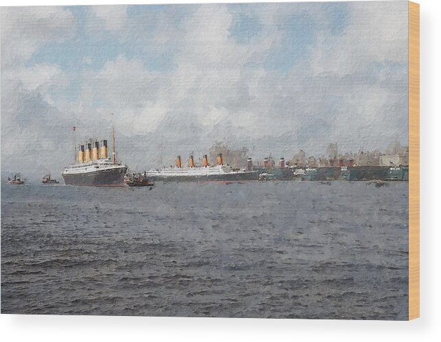 Steamer Wood Print featuring the digital art Olympic and Aquitania by Geir Rosset