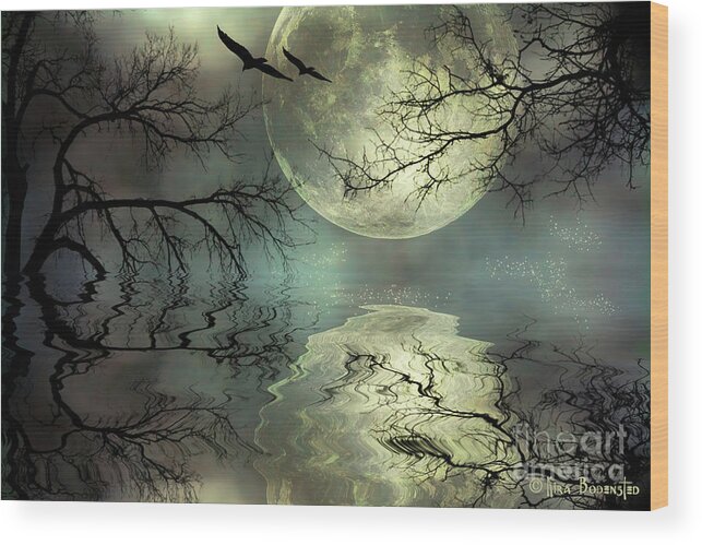 Night Wood Print featuring the mixed media One day I'll fly away ... by Kira Bodensted