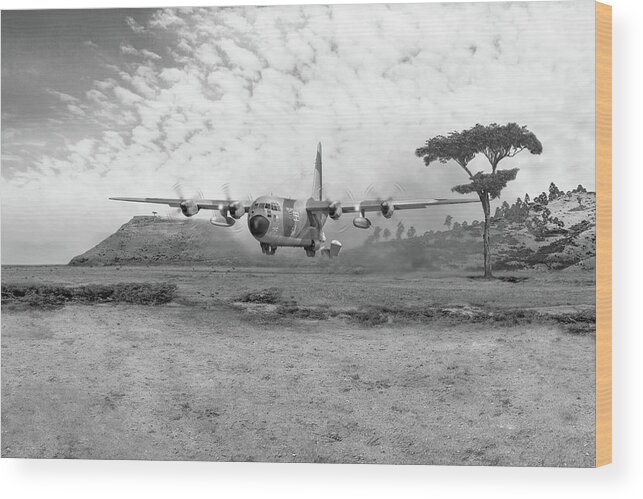 47 Air Despatch Squadron Wood Print featuring the photograph Operation Bushel the last air drop BW version by Gary Eason