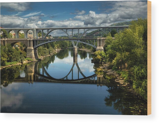 Ourense Wood Print featuring the photograph Ourense Camino Rio Minho Bridge by Micah Offman