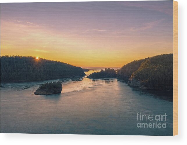 Deception Pass Bridge Wood Print featuring the photograph Over Deception Pass Sunset Light by Mike Reid