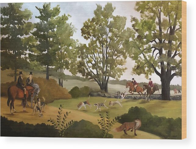 Foxhunt Wood Print featuring the painting Over Hill and Dale by Lisa Curry Mair