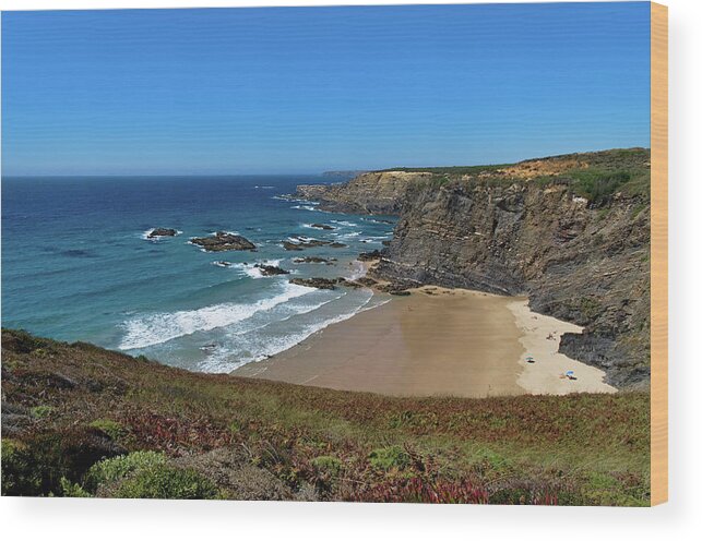 Odemira Wood Print featuring the photograph Overview of Beach in Zambujeira do Mar at Sunset by Angelo DeVal