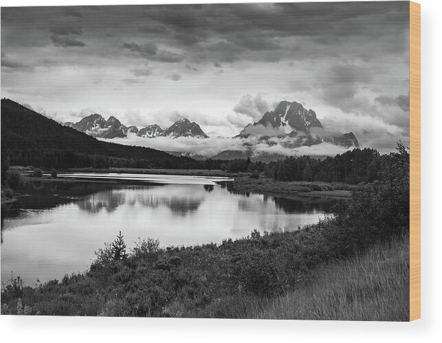 Nature Wood Print featuring the photograph Oxbow Bend in Black and White by Rose Guinther