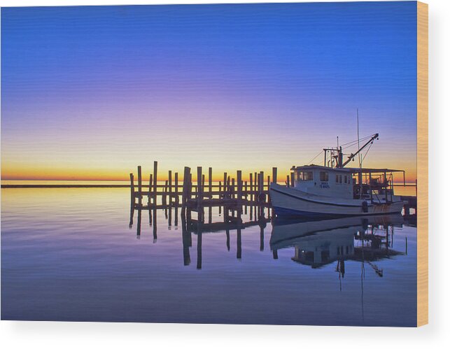 Boat Wood Print featuring the photograph Oyster Boat Reflections by Ty Husak