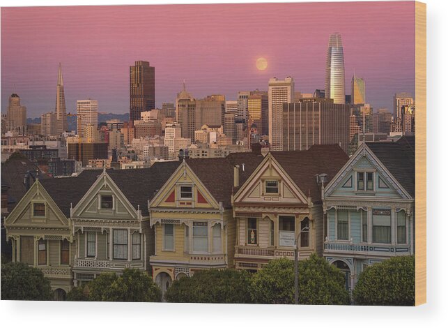 Painted Ladies Wood Print featuring the photograph Painted Ladies Moonrise by Laura Macky