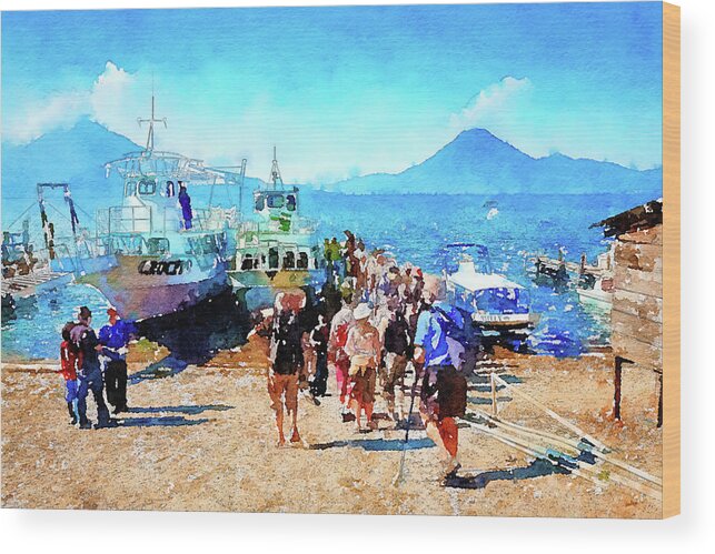 Panajachel Wood Print featuring the mixed media Panajachel departing point to Lake Atitlan, Guatemala by Tatiana Travelways