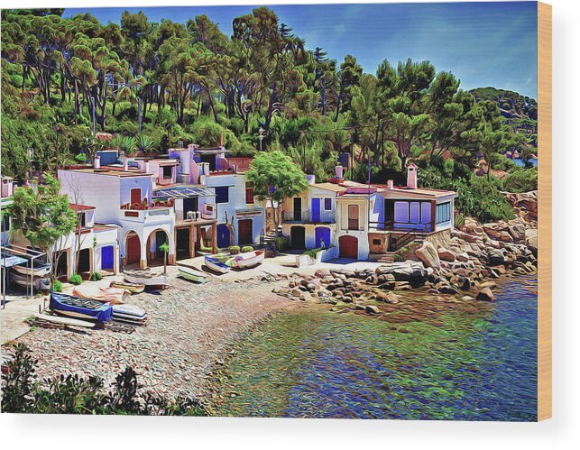Cala S'alguer Wood Print featuring the photograph Panoramic view of Cala S'Alguer, Costa Brava - Watercolor Editio by Jordi Carrio Jamila