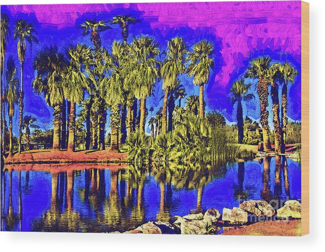 Palm-trees Wood Print featuring the digital art Papago Palms by Kirt Tisdale