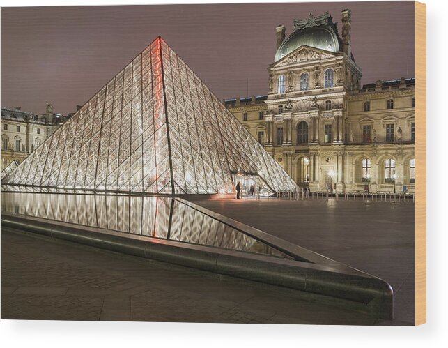 Louvre Wood Print featuring the photograph Paris - Le Louvre museum and pyramid 2 by Olivier Parent