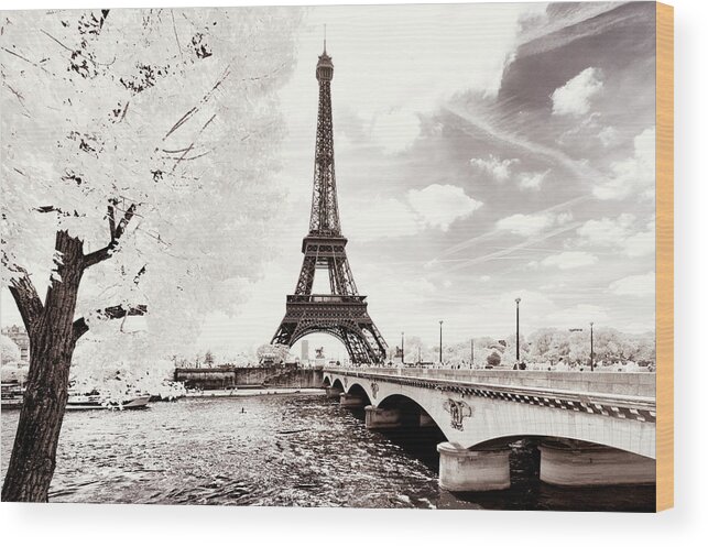 Paris Wood Print featuring the photograph Paris Winter White Collection - Eiffel Bridge by Philippe HUGONNARD
