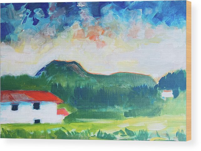 Sky Wood Print featuring the painting Pasture Land, Ecuador by Suzanne Giuriati Cerny