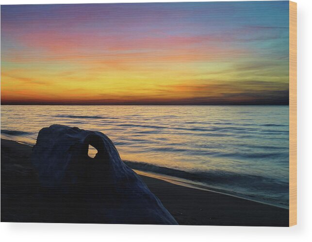 Lake Michigan Wood Print featuring the photograph Peek-a-Boo Sunset by Kathi Mirto