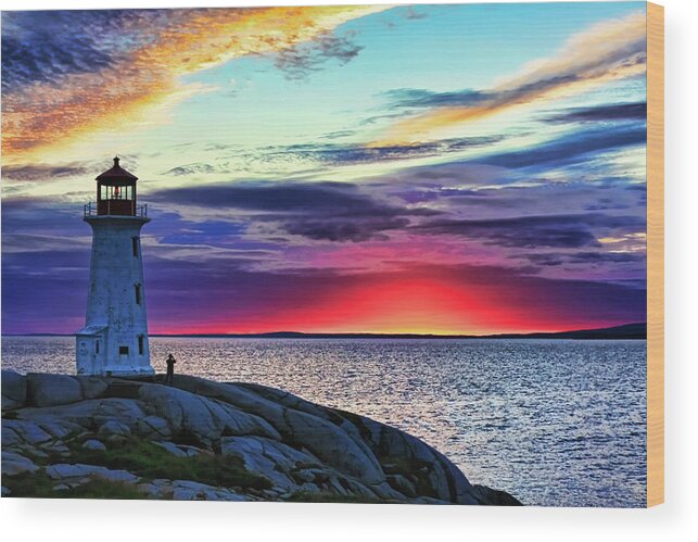 Peggy's Cove Wood Print featuring the photograph Peggy's Cove Lighthouse by Tatiana Travelways