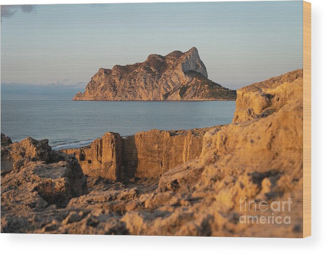 Mediterranean Coast Wood Print featuring the photograph Penon de Ifach and quarry on the Mediterranean Sea 1 by Adriana Mueller