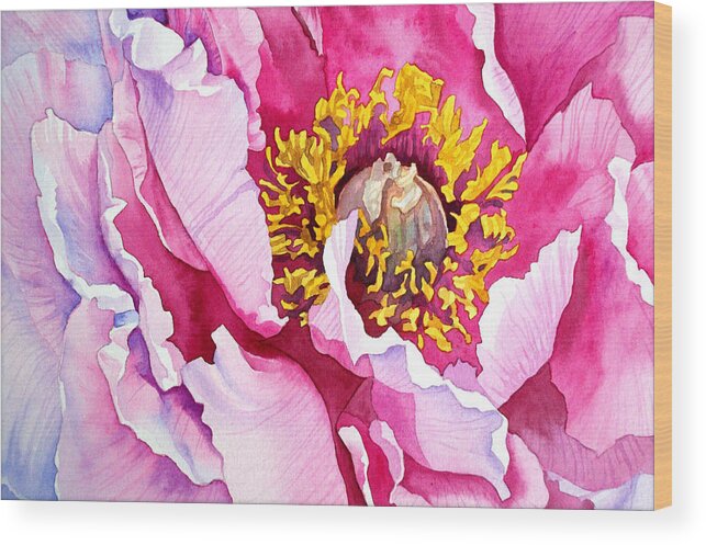 Peony Wood Print featuring the painting Peony by Espero Art