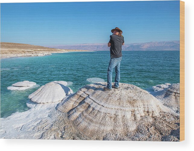 The Dead Sea Wood Print featuring the photograph Photographer at the Dead Sea by Dubi Roman