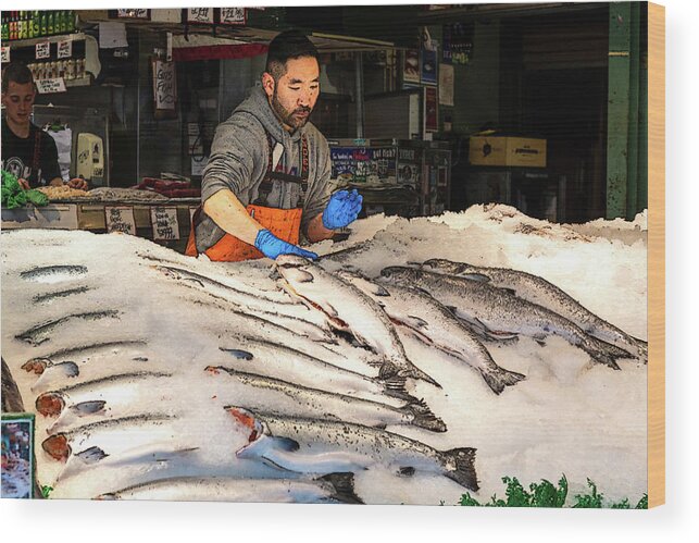 Fish Wood Print featuring the digital art Pike Place Fish Market by SnapHappy Photos