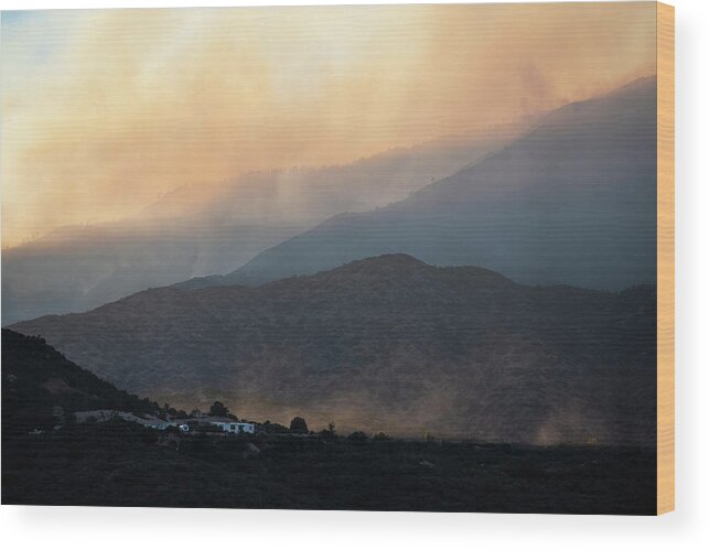 Pinal Mountains Wood Print featuring the photograph Pinal Mountains with backlit smoke by Dave Dilli