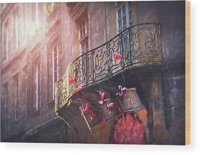 Bordeaux Wood Print featuring the photograph Pink Flamingo Balcony Bordeaux France by Carol Japp